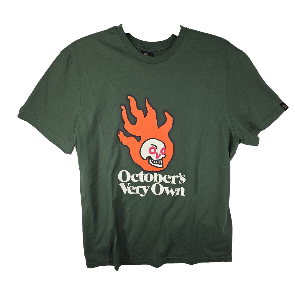 Ovo T Shirt Flaming Skull Octobers Very Own Drake Green Mens XL Ice Man Hip Hop